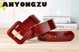 ANYONGZU Designers Brand Women Wide Genuine Cowhide Belt Bright Red Black High Quality Woman Waist Belts Dresses 100CM*4.7CM