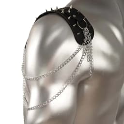 UYEE unisex synthetic leather shoulder armor with rivet details and chain tassel fashionable black studded waistband accessory