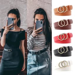 Double Ring Belts For Women Fashion Dress Jeans Belt PU Leather Metal Buckle Heart Pin Waist Belts Lady Girls Leisure Waistband