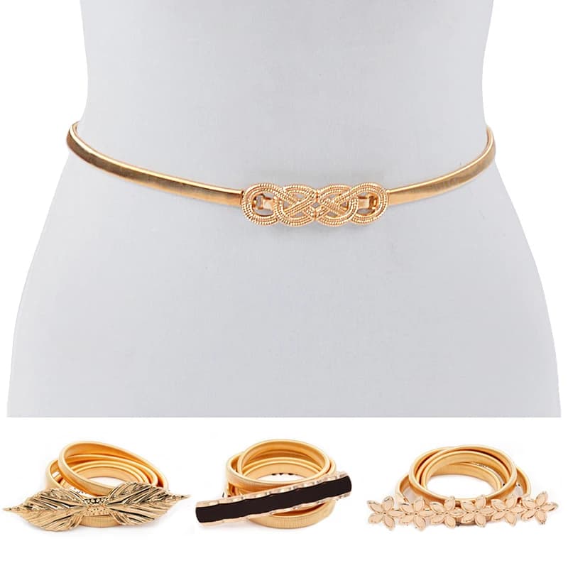 Gold Flower Shape Elastic belts For Women Girl Stretch Skinny Waist Belt Cummerbunds Metal Female Belt cinturon mujer cinto