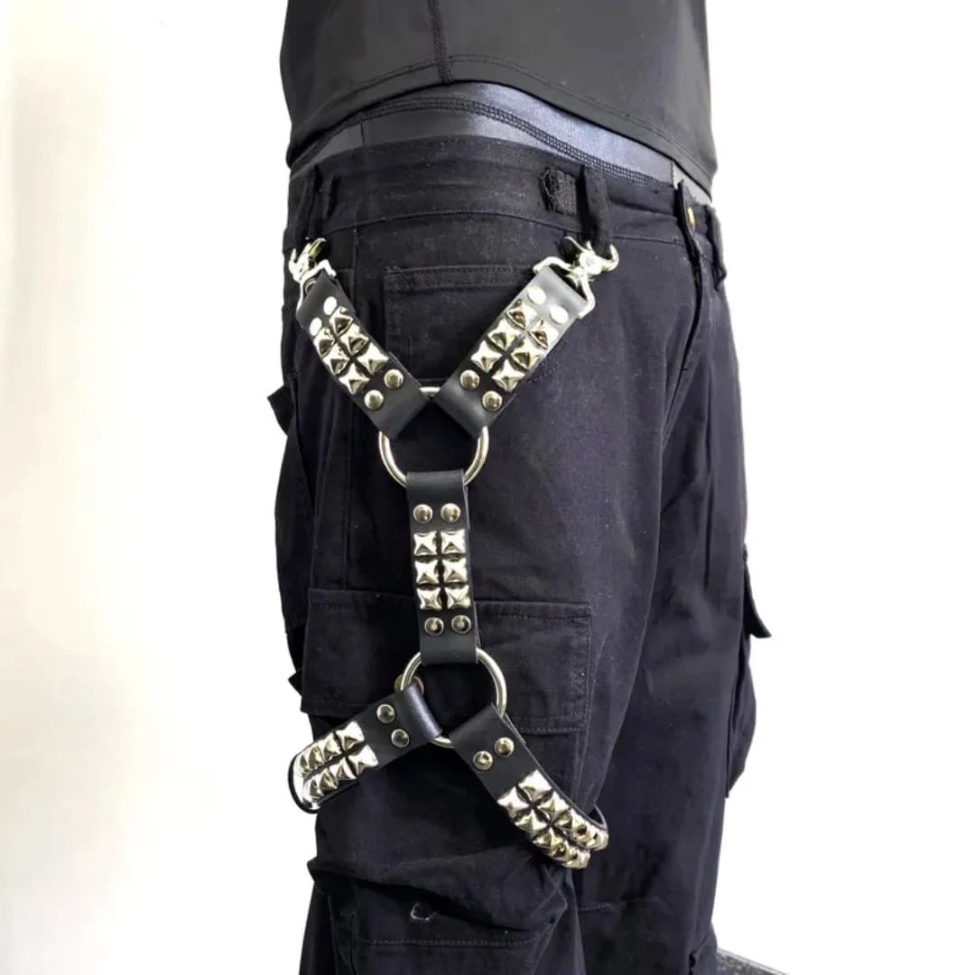 UYEE Gothic Leg For Jeans Harness Black Hip Hop Leg Strap Unisex PU Leather Rivet Belt Leg Ring Gaiter Harness Punk Belt