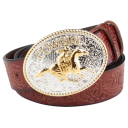 Female Cowboy Up Casual Buckle Golden Rose Flower Embossed Leather Belt Youth Decoration