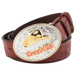Female Cowboy Up Casual Buckle Golden Rose Flower Embossed Leather Belt Youth Decoration