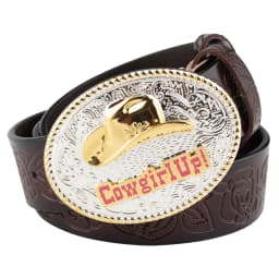 Female Cowboy Up Casual Buckle Golden Rose Flower Embossed Leather Belt Youth Decoration