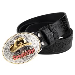 Female Cowboy Up Casual Buckle Golden Rose Flower Embossed Leather Belt Youth Decoration