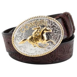 Female Cowboy Up Casual Buckle Golden Rose Flower Embossed Leather Belt Youth Decoration