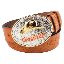 Female Cowboy Up Casual Buckle Golden Rose Flower Embossed Leather Belt Youth Decoration