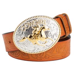 Female Cowboy Up Casual Buckle Golden Rose Flower Embossed Leather Belt Youth Decoration