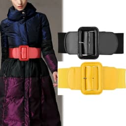 New Design Wide 7.5cm Waist Cover Women Blue Orange Belt Tight Sweater Coat Dress Stretch Yellow Metal Square Buckle Elastic