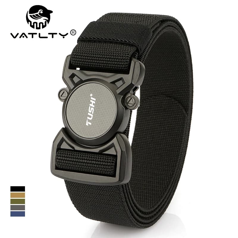VATLTY New Men's Tactical Type Elastic Belt Zinc Alloy Quick Release Buckle Casual Belt Tight Nylon Overalls Waistband Male