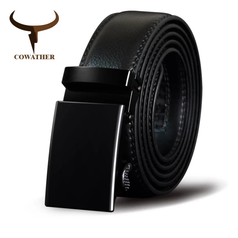 COWATHER Men Belt Cow Genuine Leather Male Strap Cowskin Automatic Buckle Belts Cowhide Alloy Buckle Men Straps Newest Waistband