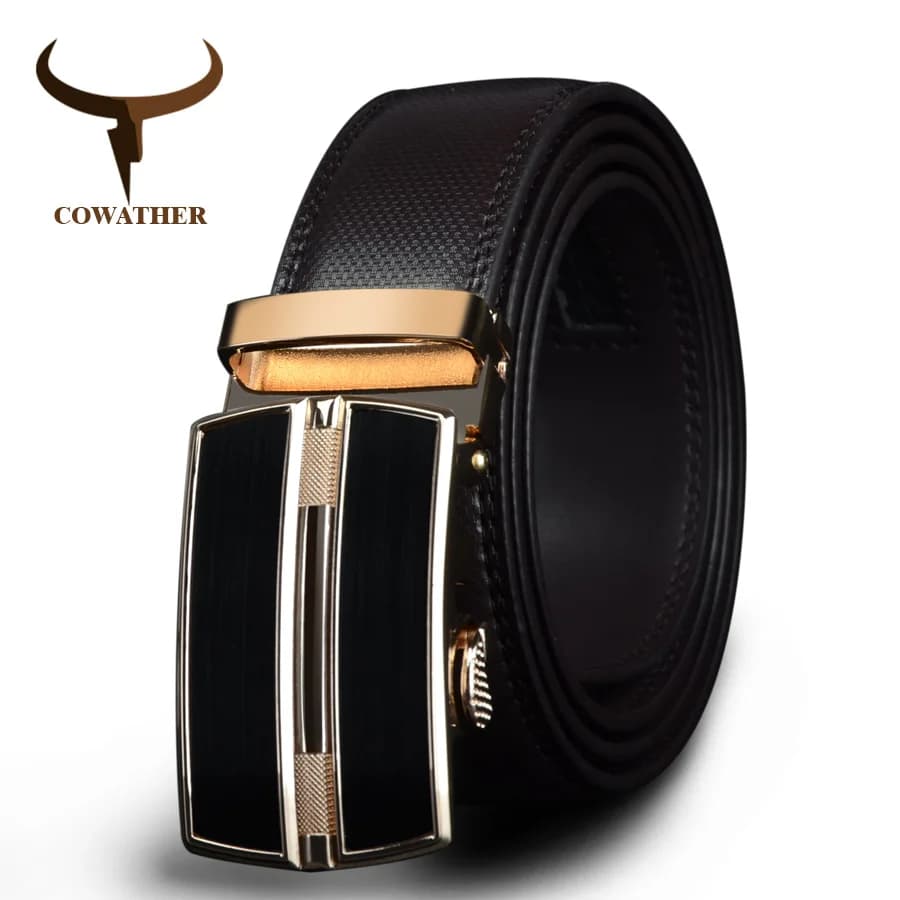 COWATHER 2021 Automatic Buckle black brown cow Genuine Leather men Belts strap for male Fashion Brand cinto masculino CZ047