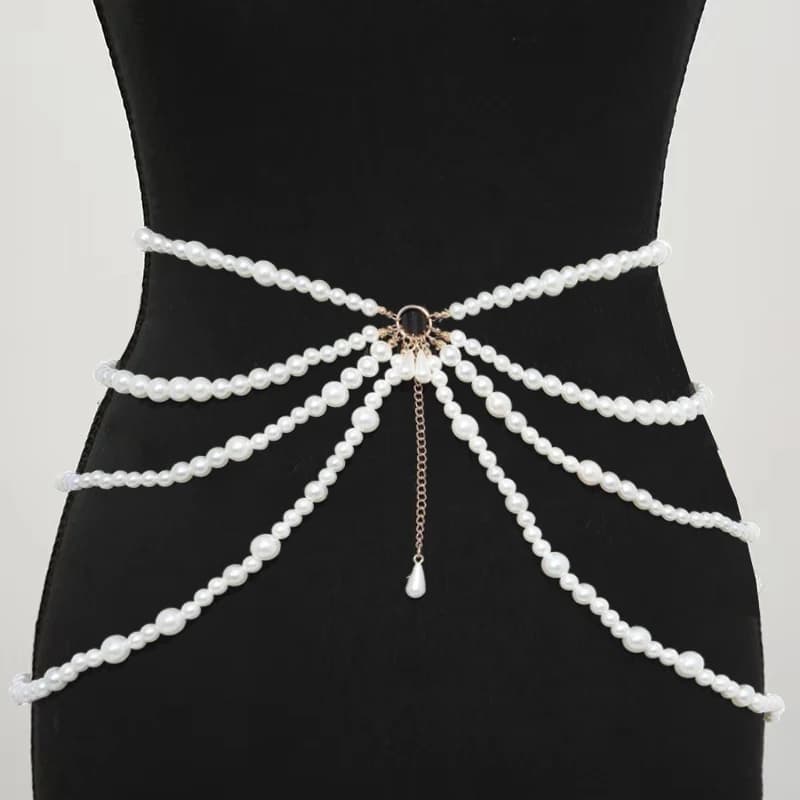 Multilayer Pearl Waist Chains for Women Imitation Pearl Metal Ring Tassel Belt Fashion Elegant Clothing Accessories ремень