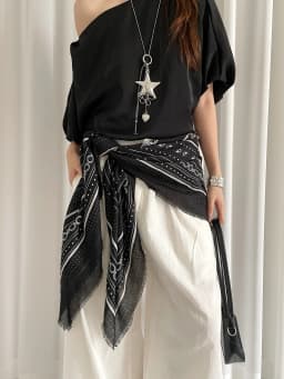 Retro Black Printed Petticoat Scarf Korean Lazy Style Thin Shawl Small Neck Scarf Accessory Belt