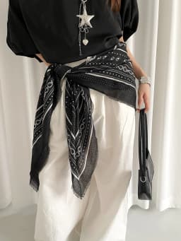 Retro Black Printed Petticoat Scarf Korean Lazy Style Thin Shawl Small Neck Scarf Accessory Belt