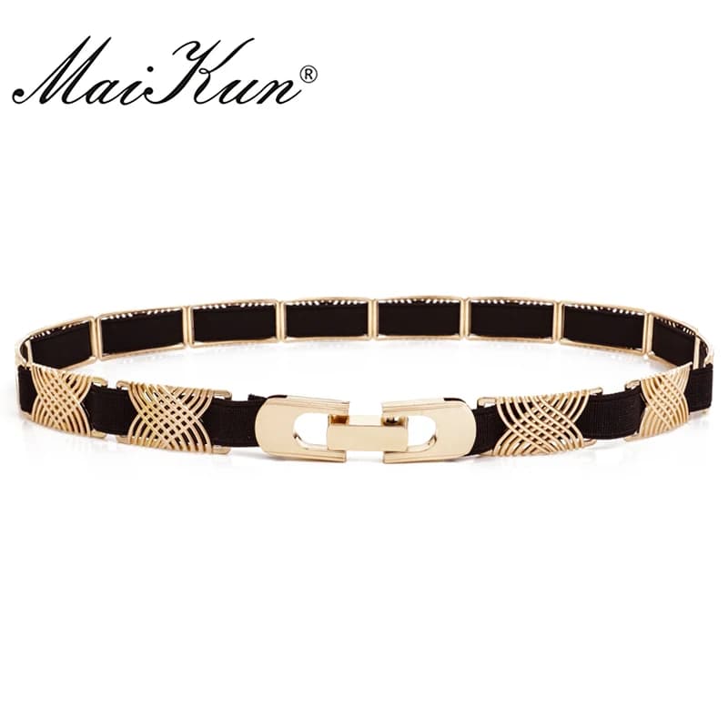 Luxury Metal Elastic Fabric Belts For A Dress High Fashion Geometrical Lines Female Belt Punk Ceinture Elegant Women's Belt