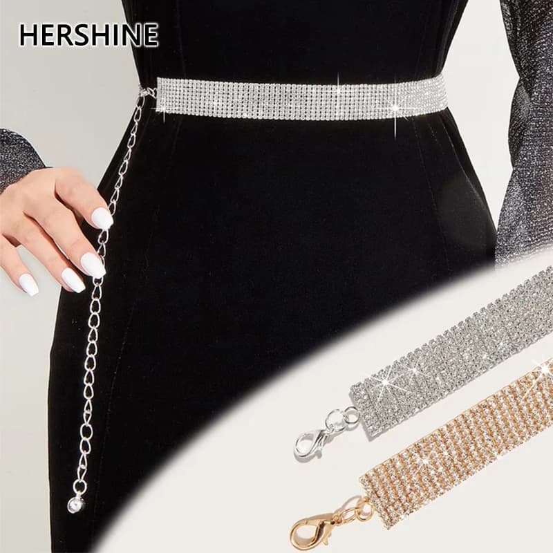 Herhsine 1-Piece Plus Size Women's Fashion Rhinestone-Embellished Wide Waist Chain, Elegant Party Dress Accessory, Spring, Summer