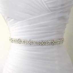 JLZXSY Pearl Rhinestone Applique, Crystal Belt Trim for Dresses, 1 Yard Sparkly Applique Sew or Iron on Wedding Dress Sash