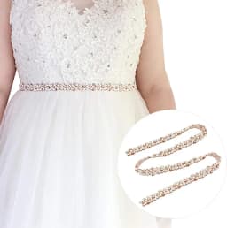 JLZXSY Pearl Rhinestone Applique, Crystal Belt Trim for Dresses, 1 Yard Sparkly Applique Sew or Iron on Wedding Dress Sash