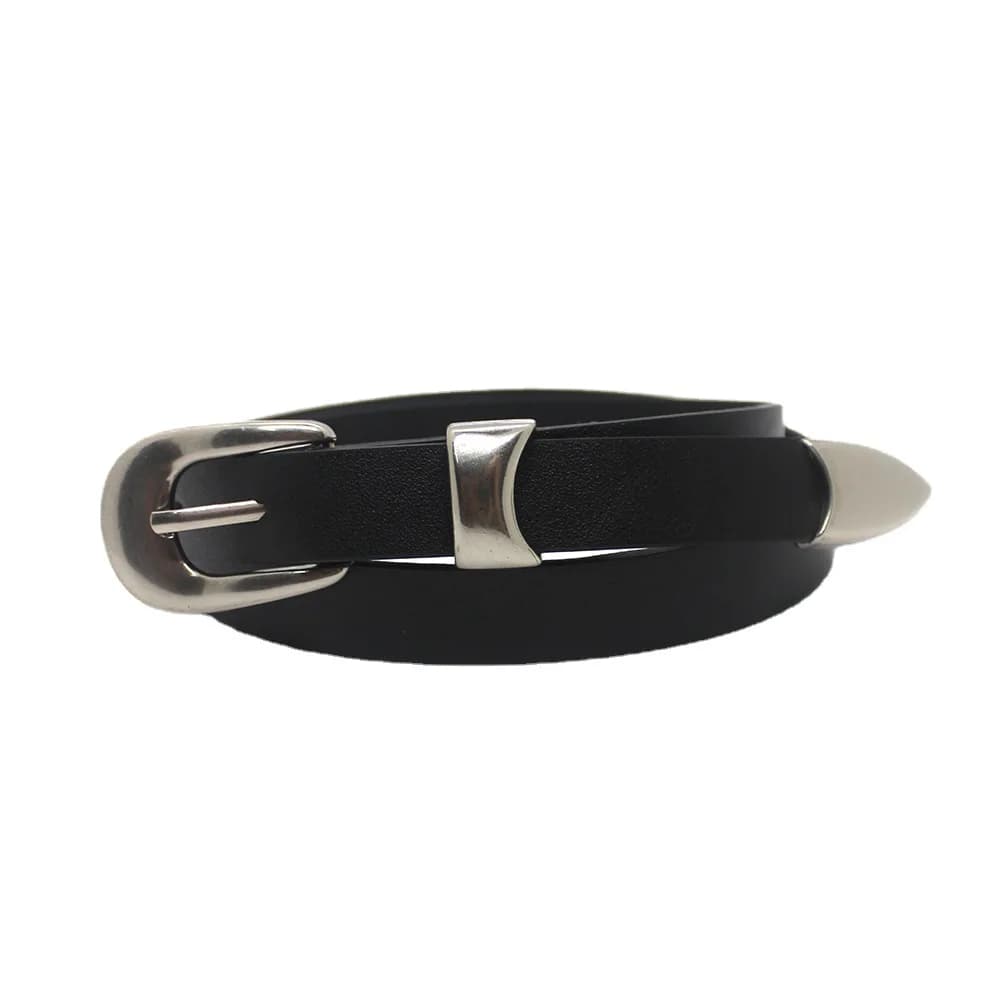 Maikun Vintage Fashion Women's Belt Simple Silver Alloy Pin Buckle Women's Belt