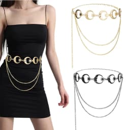 Women Star Moon Metal Waist Chain Multilayer Punk Gothic Golden Silver Hollow Chain Belt Female Dress Jewelry Body Chain