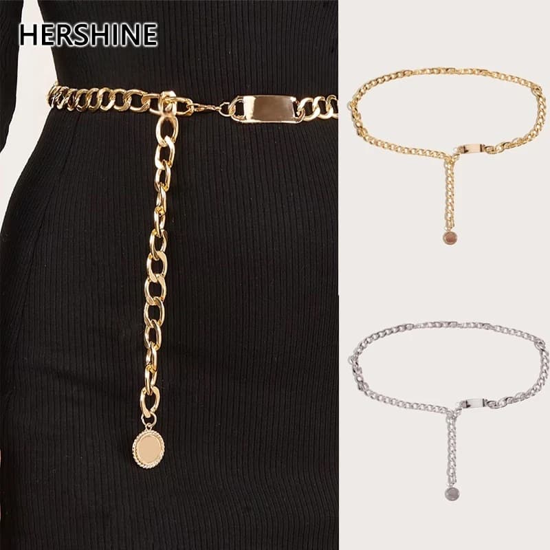 Hershine 1-Piece Women's Fashion Solid Color Metal Tag Decorative Waist Chain, Elegant Dress Accessory, Spring, Summer, Christmas