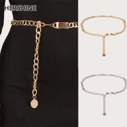 Hershine 1-Piece Women's Fashion Solid Color Metal Tag Decorative Waist Chain, Elegant Dress Accessory, Spring, Summer, Christmas