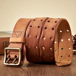 Thick Original Leather Belt Vintage Men Wide Belt Male Cowhide Real Genuine Leather Double Prong Buckle Strap Cowboy Jeans Belt