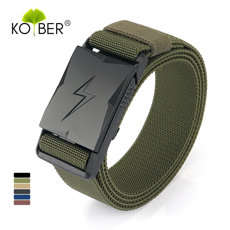 KOLBER Magnetic Elastic Belt for Men Quick Release Buckle Tactical Outdoor Belt Premium Nylon Casual Belt Stretch Waistband Male