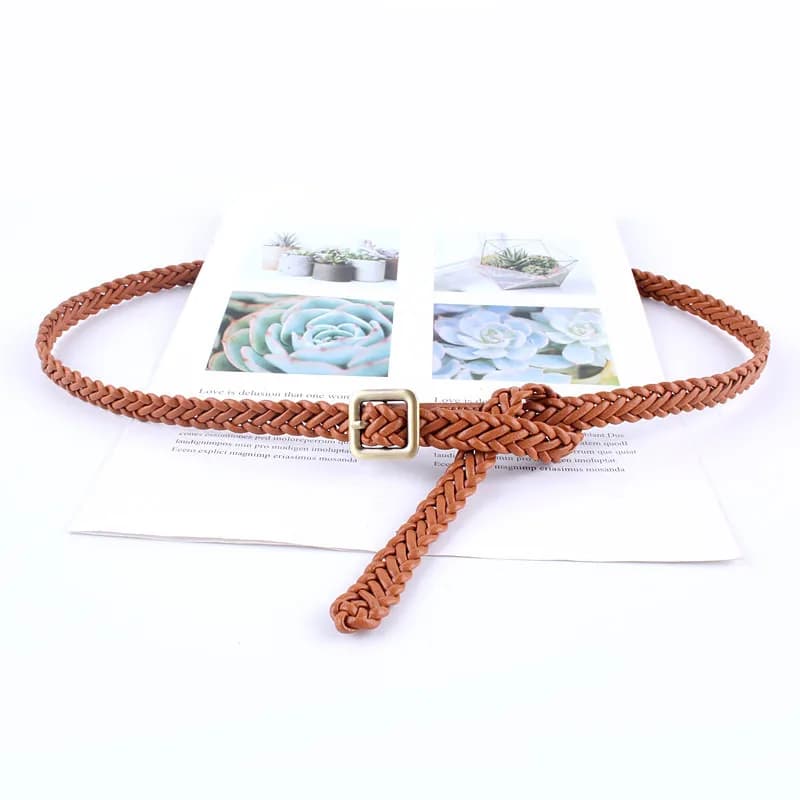 ladies fashion leather squrae buckle knitted braided weaving belts for women dresses female waist rope casual luxury straps