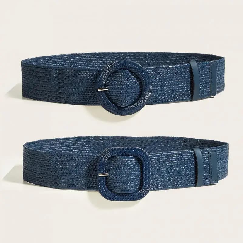 5CM X100CM Woven Wide Belt Women Retro Round Buckle Elastic Waist Decorative Cross Border Supply Navy Blue High Quality Fashion