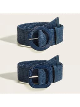 5CM X100CM Woven Wide Belt Women Retro Round Buckle Elastic Waist Decorative Cross Border Supply Navy Blue High Quality Fashion