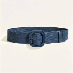 5CM X100CM Woven Wide Belt Women Retro Round Buckle Elastic Waist Decorative Cross Border Supply Navy Blue High Quality Fashion
