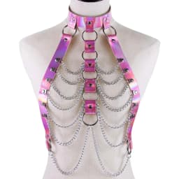 Punk Holographic Body Chain Harness Top Punk Women Holo Rainbow Waist Jewelry Festival Rave Outfit Designer Belt Women