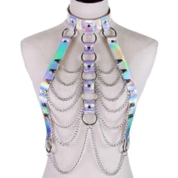 Punk Holographic Body Chain Harness Top Punk Women Holo Rainbow Waist Jewelry Festival Rave Outfit Designer Belt Women