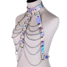 Punk Holographic Body Chain Harness Top Punk Women Holo Rainbow Waist Jewelry Festival Rave Outfit Designer Belt Women