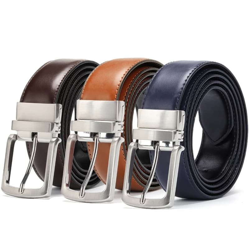 Double-sided Real Leather Rotating Alloy Pin Buckle Belt for Men High Quality Genuine Leather Famous Brand Luxury Designer Belts