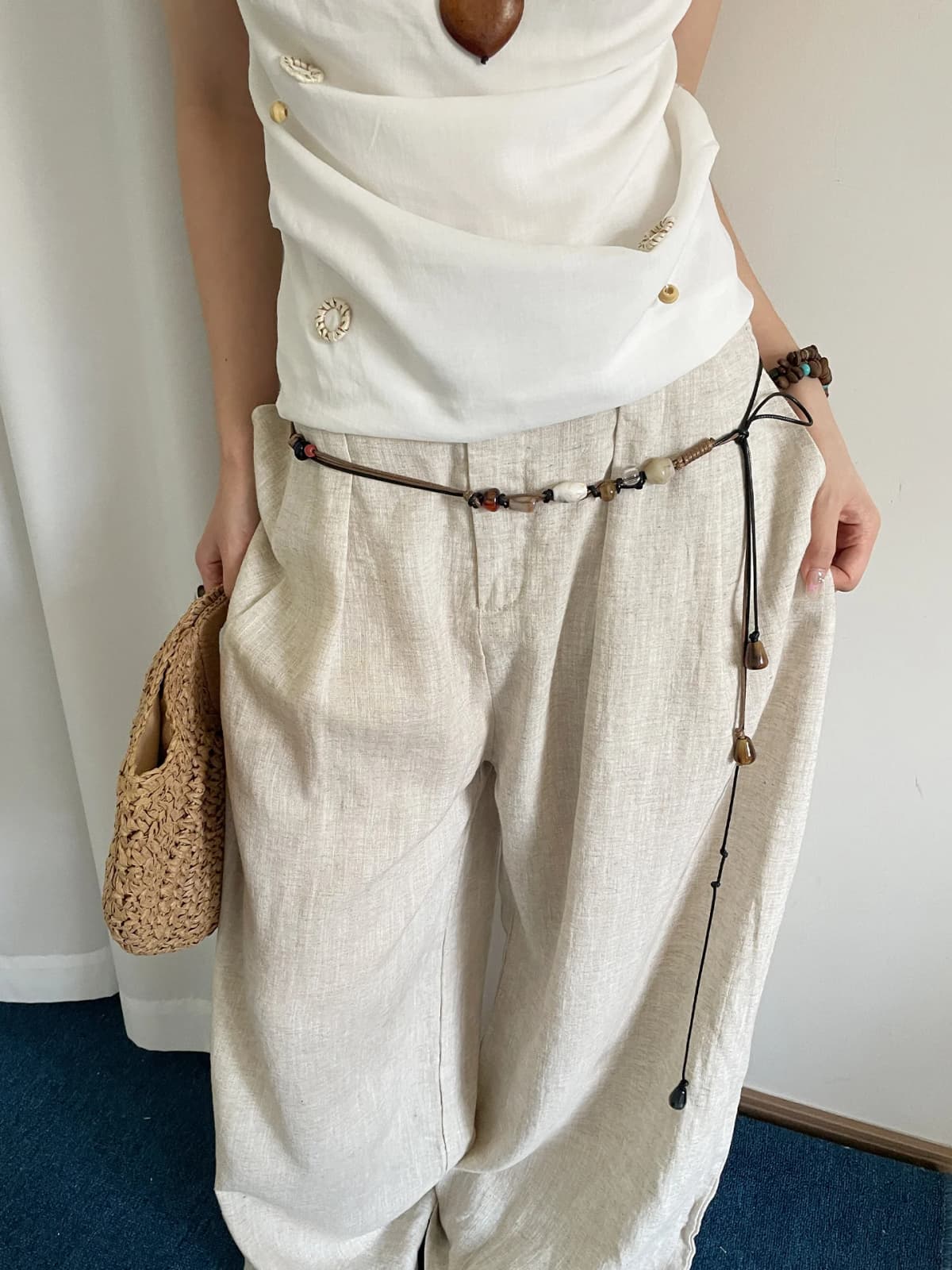 Wooden Bead Artisanal Hand-Woven Belt Versatile For Dresses Jeans And Women's Slenderizing Waist Rope