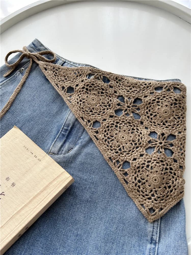 Retro Waist Crochet Stacked Triangular Towel Fart Curtain Knitted Fringed Waist Seal Women's Belt with Pants Headscarf Scarf