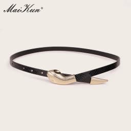 Maikun Snake Buckle Belt For Women Black Mirror Patent Leather Snake Pattern Belt Fashion Exquisite Women's Faux Leather Belt