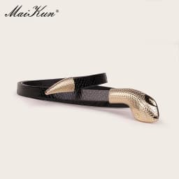 Maikun Snake Buckle Belt For Women Black Mirror Patent Leather Snake Pattern Belt Fashion Exquisite Women's Faux Leather Belt