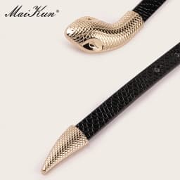 Maikun Snake Buckle Belt For Women Black Mirror Patent Leather Snake Pattern Belt Fashion Exquisite Women's Faux Leather Belt