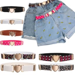 Kids Heart Buckle-Free Elastic Belt Adjustable Stretch Canvas Belt Boys Girls Casual Jeans Pants Dresses Children Belts