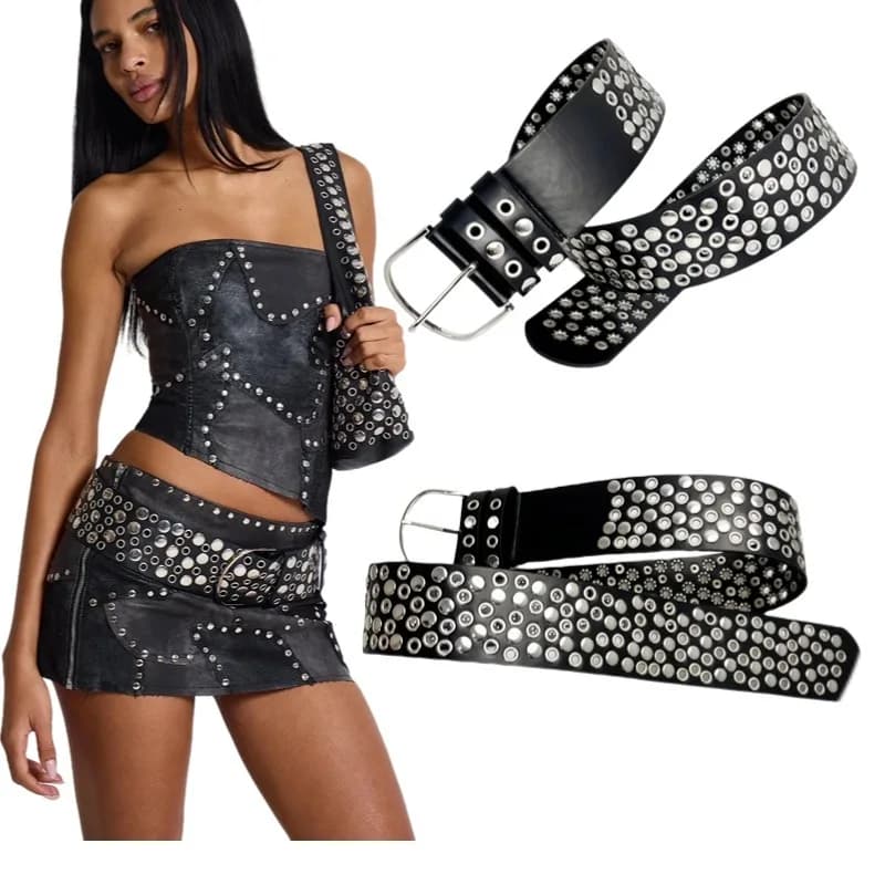 American Vintage Punk Wide Belt For Women Designed Versatile Y2k Luxury Pu Belt Spice Girls Prom Dress Embellished Belt