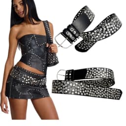 American Vintage Punk Wide Belt For Women Designed Versatile Y2k Luxury Pu Belt Spice Girls Prom Dress Embellished Belt