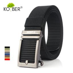 KOLBER Thick Casual Belt for Men Metal Automatic Buckle Soft Real Nylon Tactical Outdoor Belt Non-Hole Work Belt Male Waistband