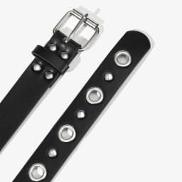 Unisex Black PU Leather Belt with Pin Buckle & Eyelets - Punk Style, for Jeans & Casual Wear