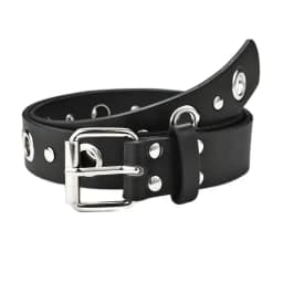 Unisex Black PU Leather Belt with Pin Buckle & Eyelets - Punk Style, for Jeans & Casual Wear