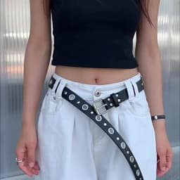 Unisex Black PU Leather Belt with Pin Buckle & Eyelets - Punk Style, for Jeans & Casual Wear