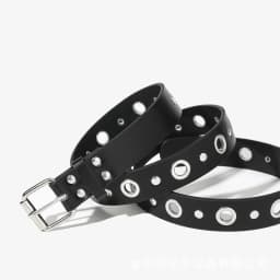 Unisex Black PU Leather Belt with Pin Buckle & Eyelets - Punk Style, for Jeans & Casual Wear